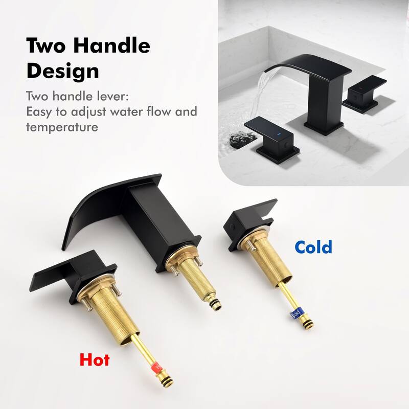 8 Inch Widespread Waterfall Bathroom Faucet with Pop-up Drain Kit Modern Double Handle Bathroom Sink Basin Vanity Faucet 3 Holes