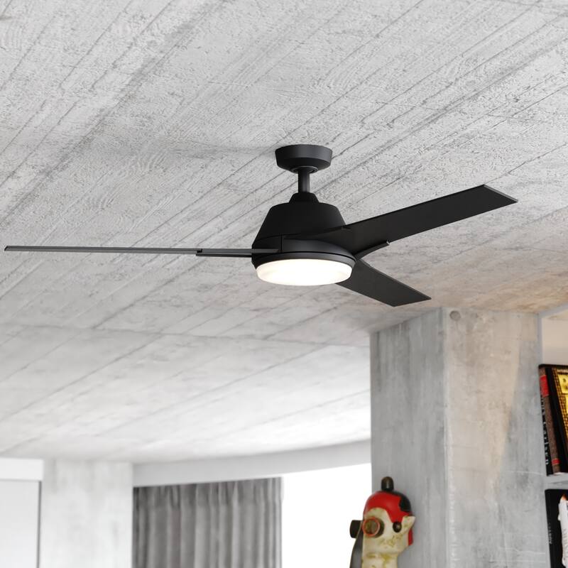 Crescent 52-in. W Black 3-Blade Propeller Indoor or Outdoor Ceiling Fan with Light Kit and Remote - Black - 52-in W x 16.75-in H x 52-in D