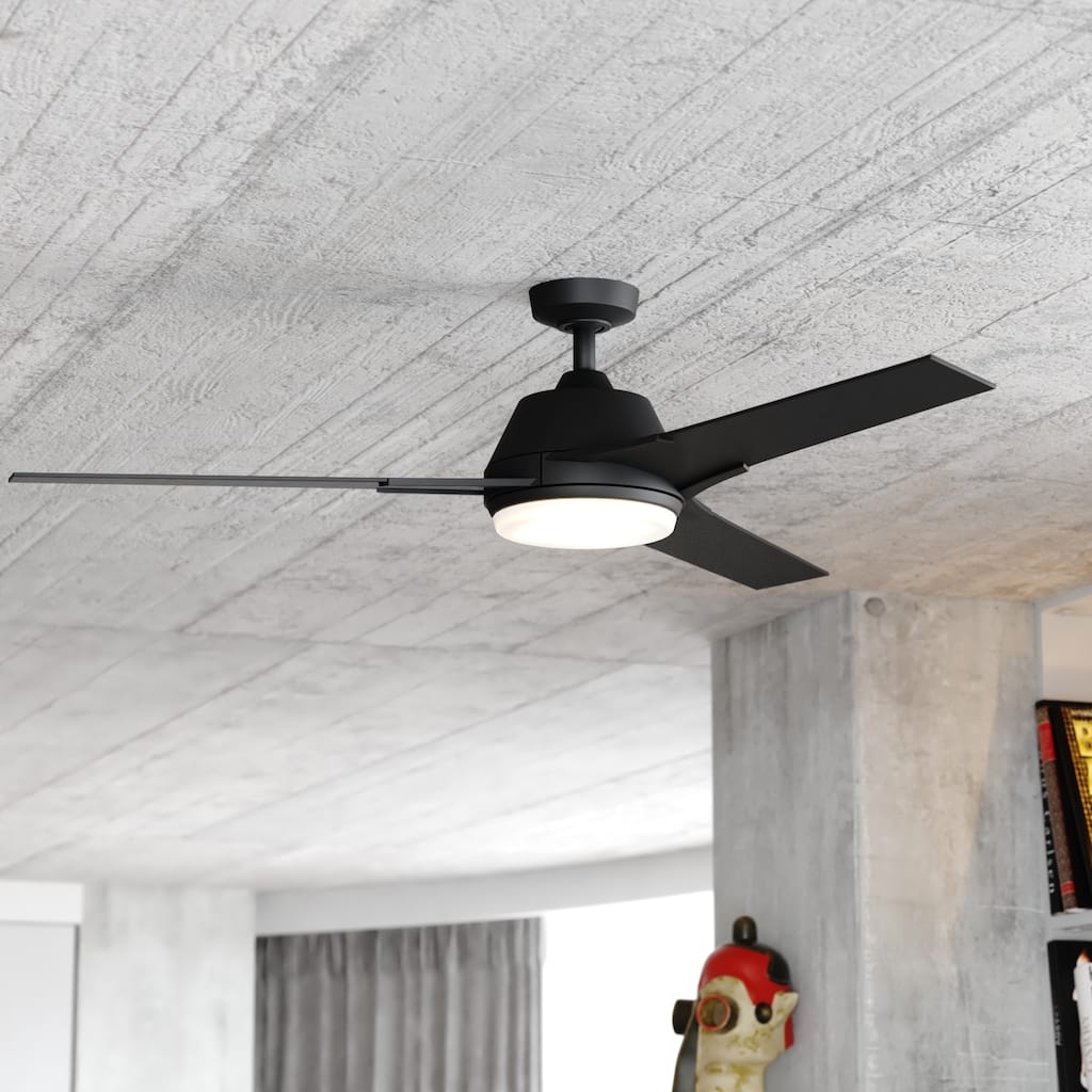 Crescent 52 in. Black Indoor Outdoor Ceiling Fan with Reversible Black-Walnut Blades, LED Light Kit, Remote, White Glass Shade