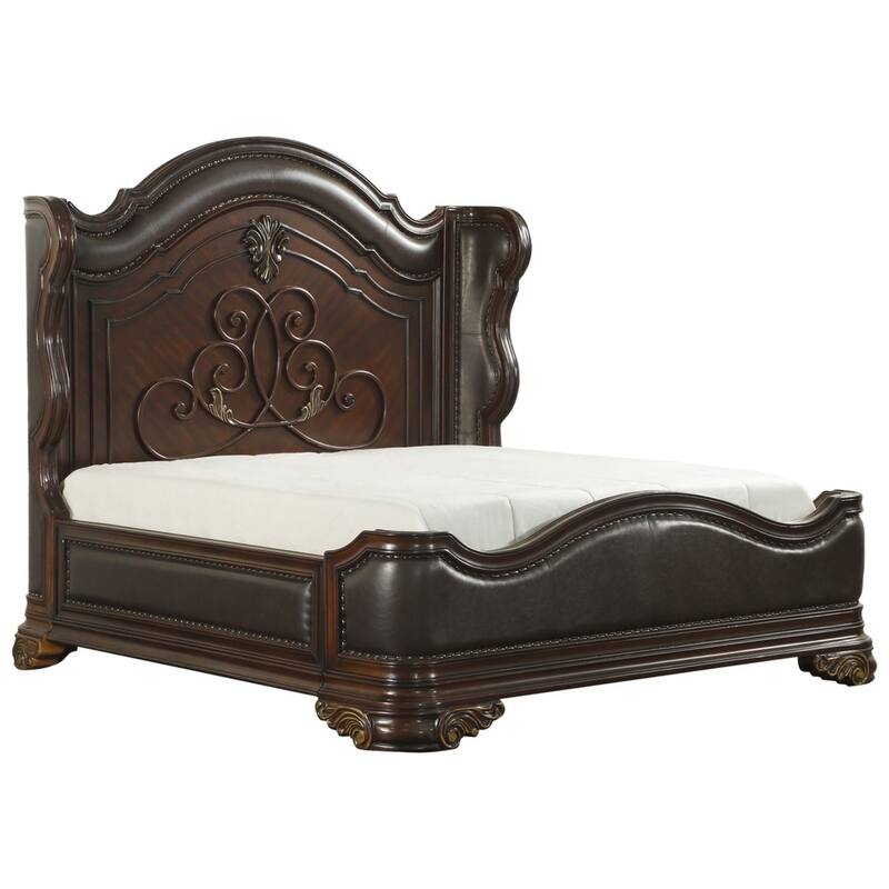 Helmer Cherry Faux Leather Upholstered Panel Bed