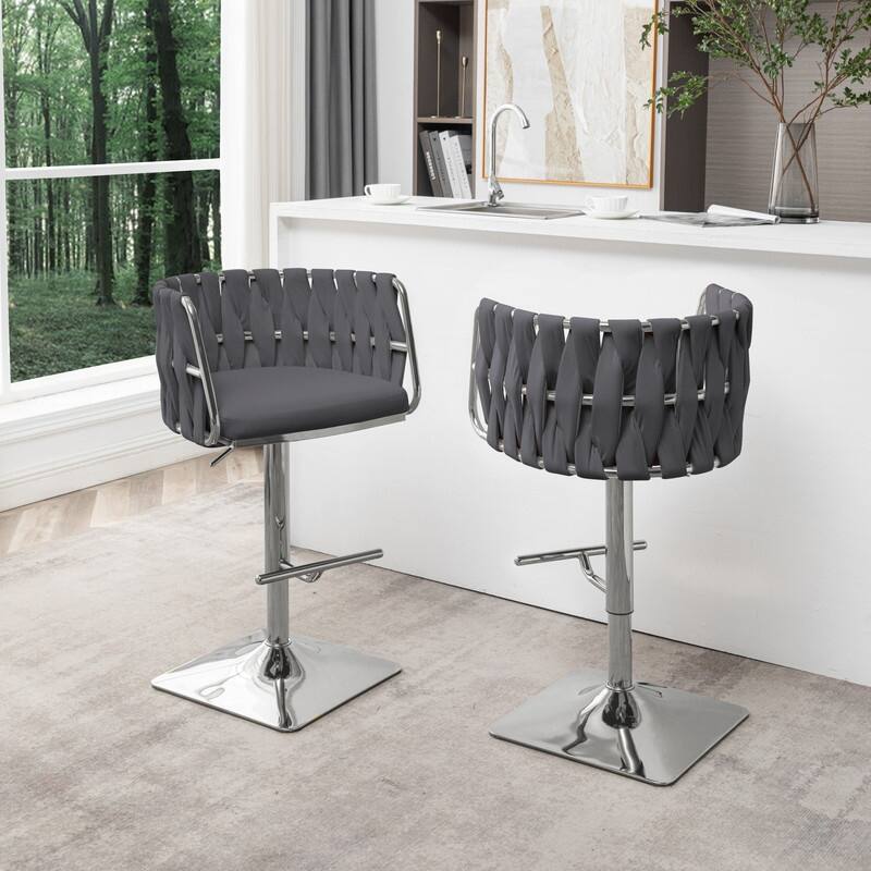 Best Quality Furniture Adjustable Upholstered Barstools with Square Chrome Finish Base (Set of 2)