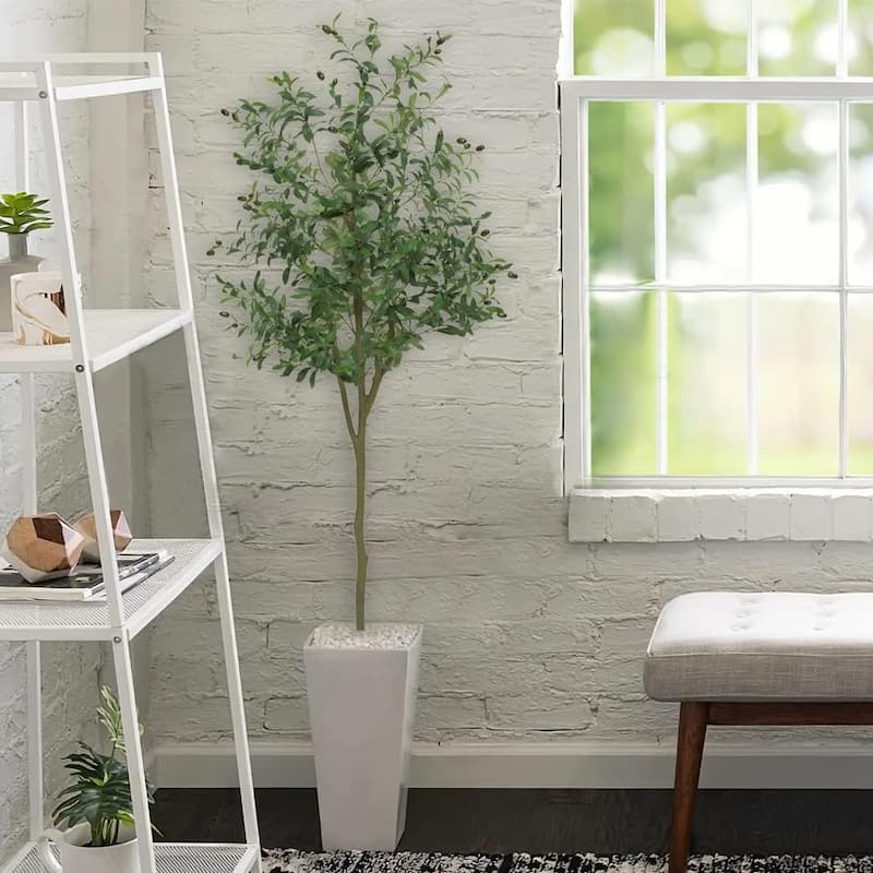 Artificial Olive Tree, Tall Pre-Potted Faux Silk Plant Faux Olive Tree