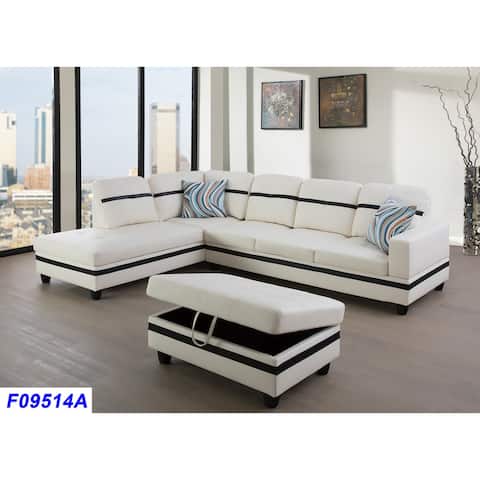 Pretty 104"Wide 3-Pieces Sectional Sofa Set,Off-White(09514)