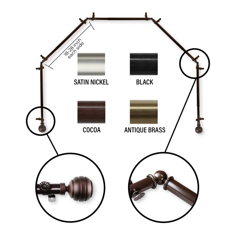 InStyleDesign 13/16" Piper 5-Sided Bay Window Curtain Rod (18-28 inch each side) - Cocoa