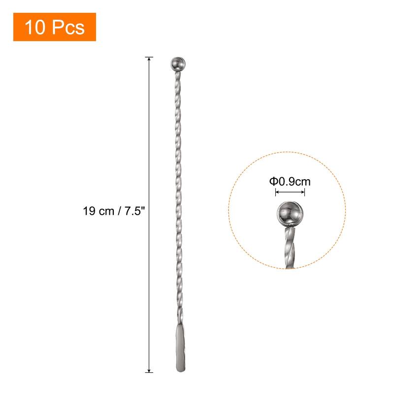 10 Pcs Drink Swizzle Stick, Twisted Spiral Pattern, Silver