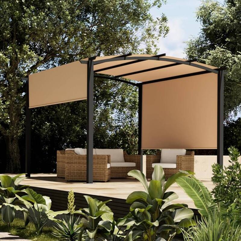 10x10 FT Outdoor Patio Arched Pergola Gazebo for Backyard Garden Porch Lawn - Kahki