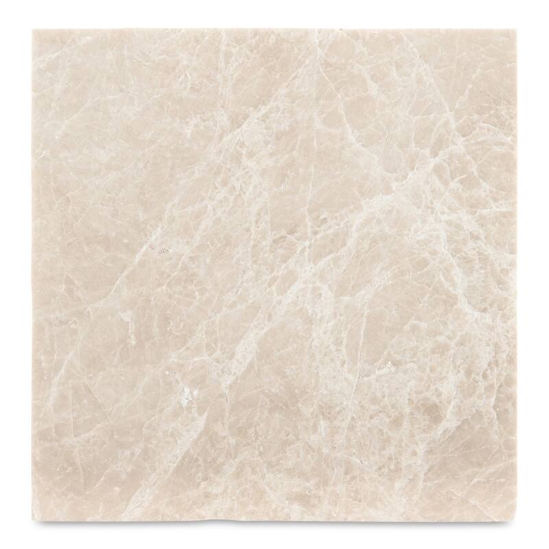 NADAAL STUDIOS Tylienne Side Table, Italian Botticino Marble, Hammered Blackened Iron Base