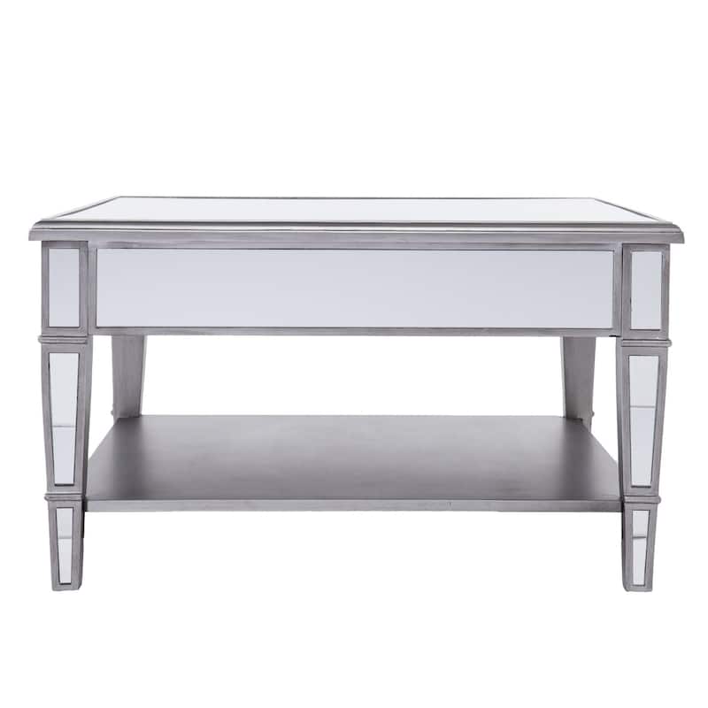 HomeRoots 29" Silver Mirrored Glass Square Coffee Table - 28.5 x 28.5 x 18.5