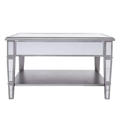 HomeRoots 29" Silver Mirrored Glass Square Coffee Table - 28.5 x 28.5 x 18.5
