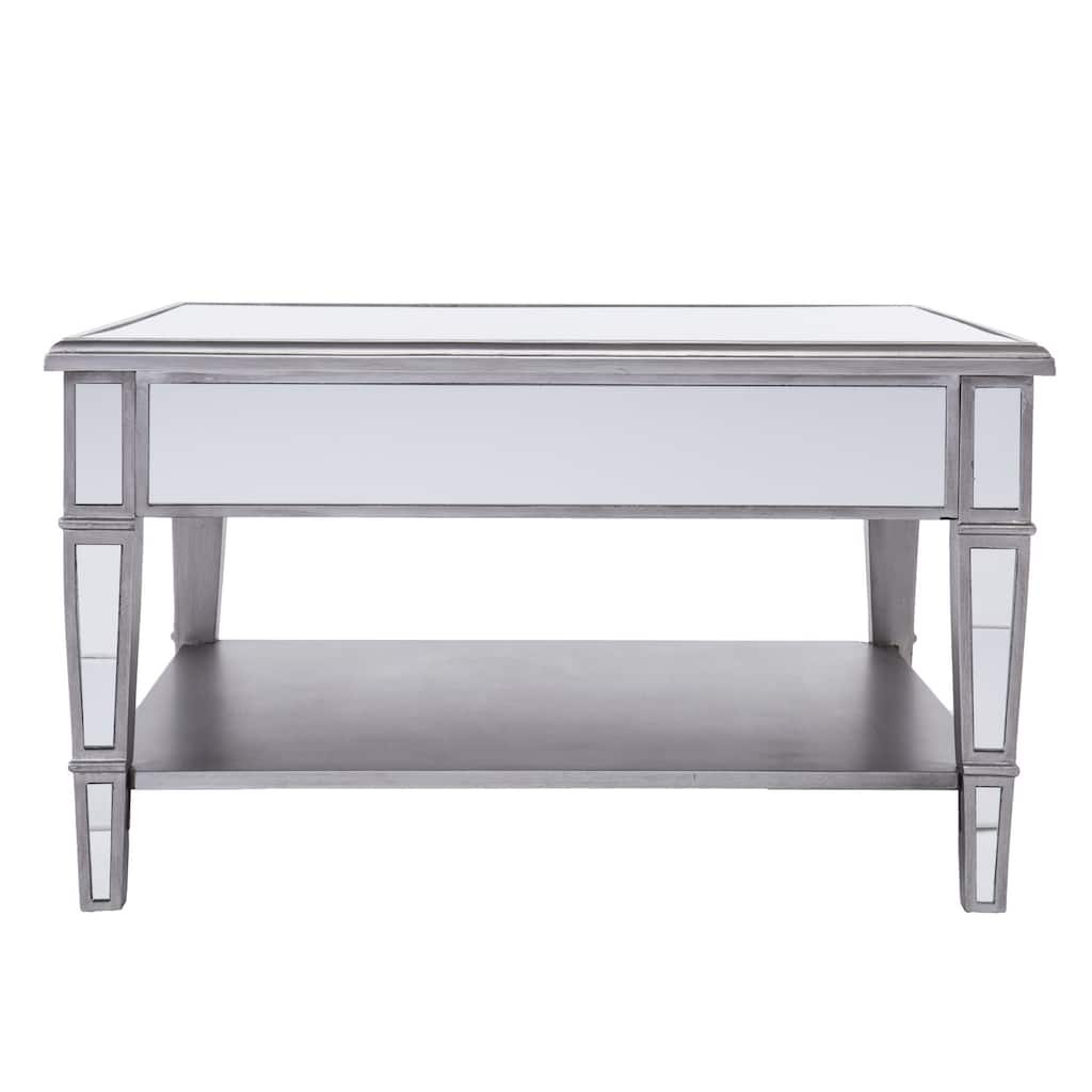 HomeRoots 29" Silver Mirrored Glass Square Coffee Table - 28.5 x 28.5 x 18.5
