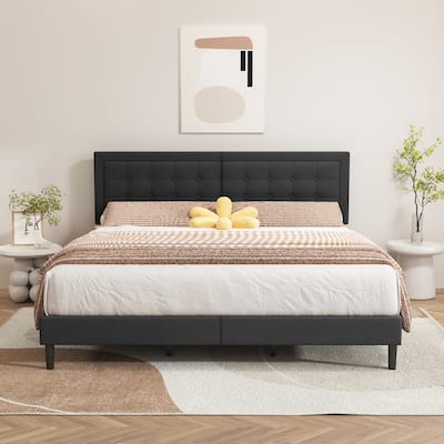 alazyhome Upholstered Platform Bed Frame with Button Tufting Headboard