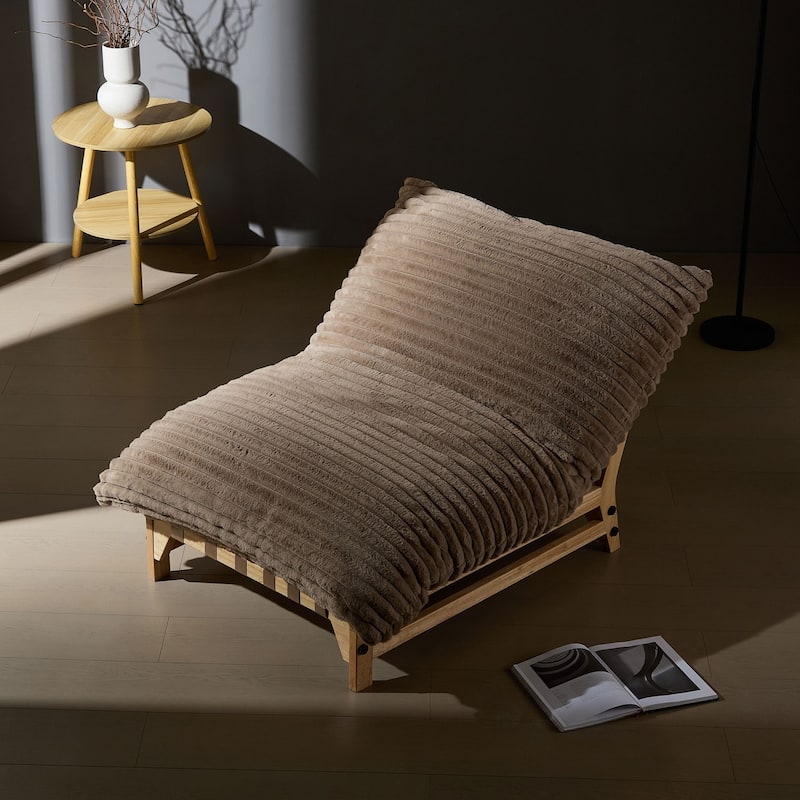 Single Seat Armless Corduroy Lazy Sofa With Backrest - Light Brown