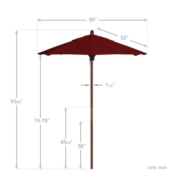 dimension image slide 18 of 20, Port Lavaca 7.5ft Round Wood Umbrella by Havenside Home, Base Not Included