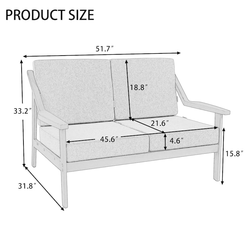 Outdoor Wood Teak Patio 2 Seater Loveseat with Cushion