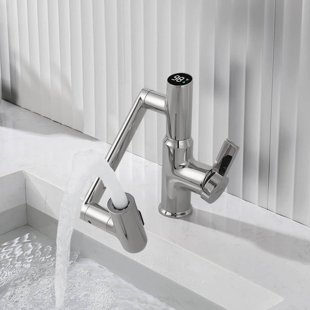 Lefton Rotatable Bathroom Faucet with Temperature Display in Fahrenheit (Batteries-Free), BF2204
