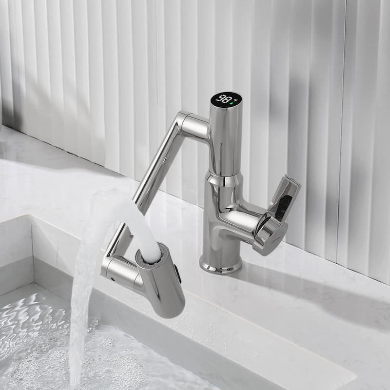 Lefton Rotatable Bathroom Faucet with Temperature Display in Fahrenheit (Batteries-Free), BF2204 - Chrome