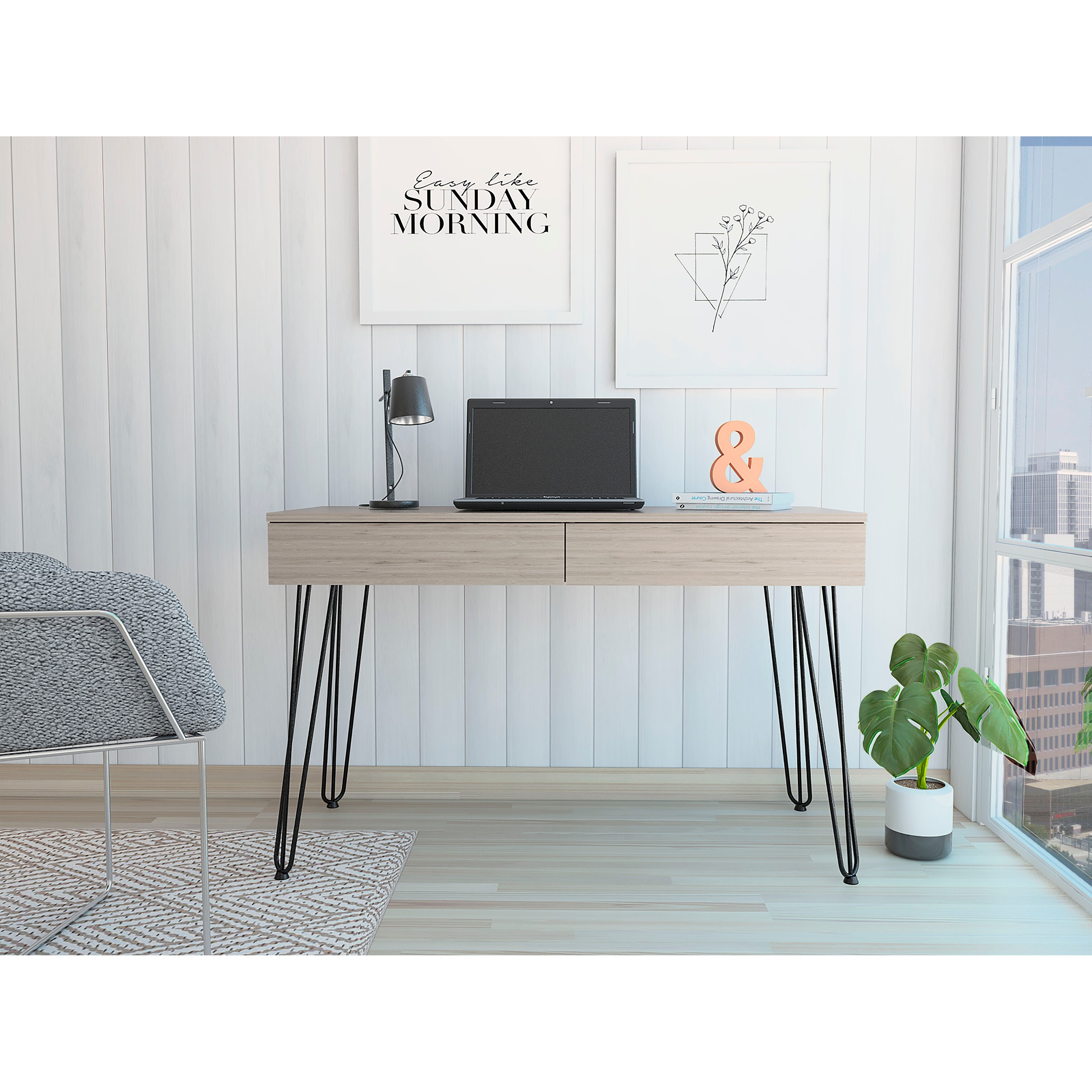 Oakland Writing Desk with Drawers, Hairpin Legs On Sale 33017157