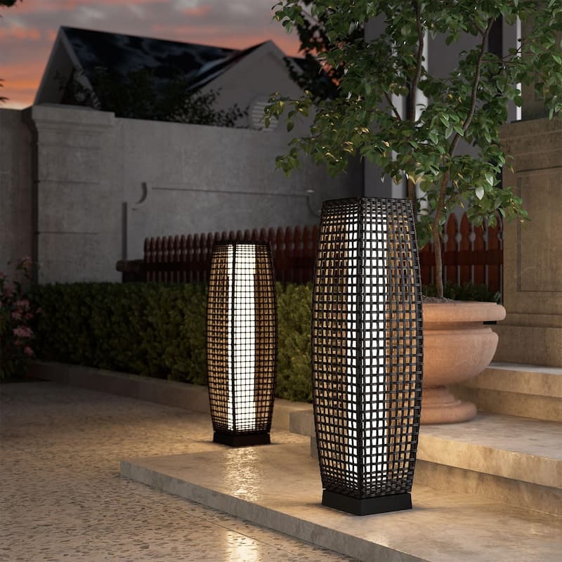 Solar Outdoor Floor Lamp, Lantern Wicker Deck Lights for Garden Decor, 1 Piece