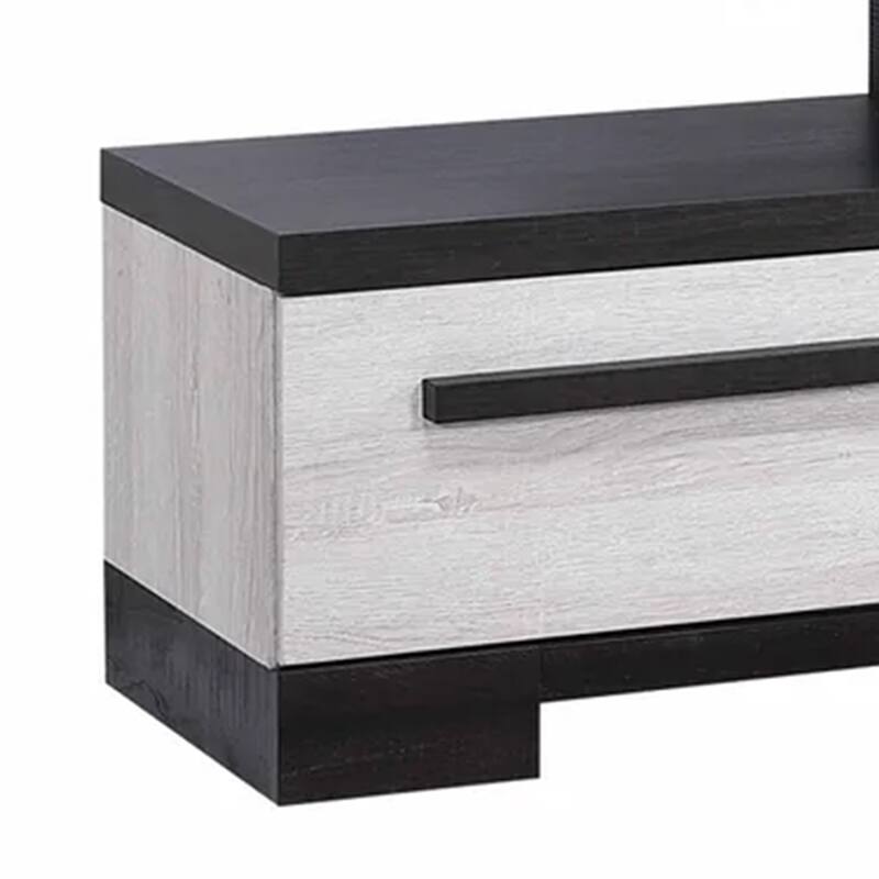 Ruthe TV Stand Media Cabinet with 2 Drawers, Shelves, Black and White Wood