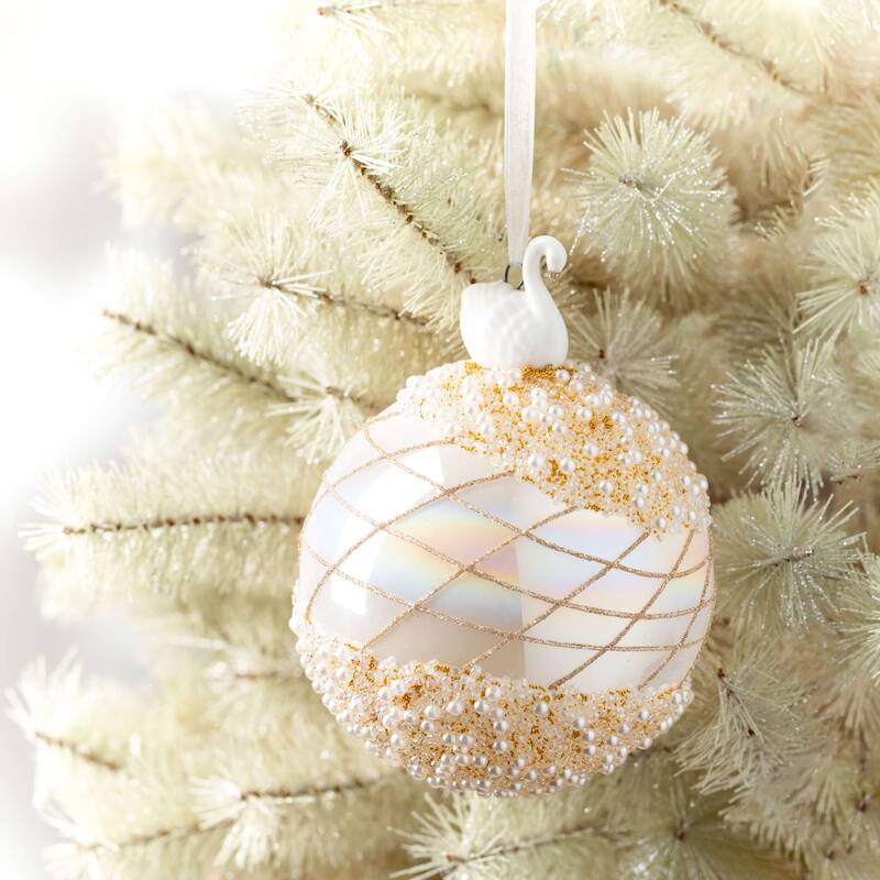 5"H Sullivans Christmas White Ball Ornament With Swan, White