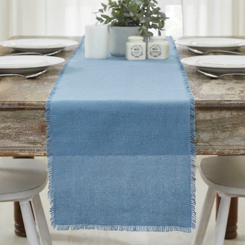 Burlap Blue Runner Fringed