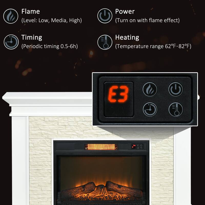 HOMCOM 31.5" Electric Fireplace with Mantel, 1400W Freestanding Fireplace Heater with Remote Control