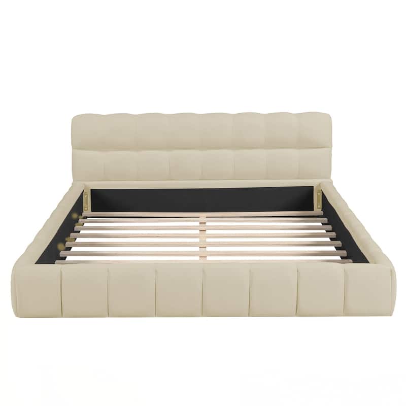 Queen Size Upholstered Platform Bed with Thick Fabric, Grounded Bed with Solid Frame
