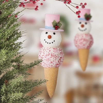 14" Ice Cream Snowman Ornament Set of 2