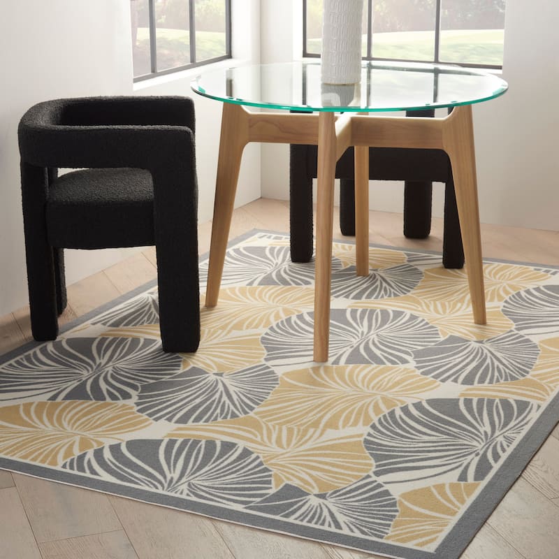Waverly Sun N' Shade Modern Botanical Indoor/Outdoor Area Rug - 4'3" x 6'3" - Grey