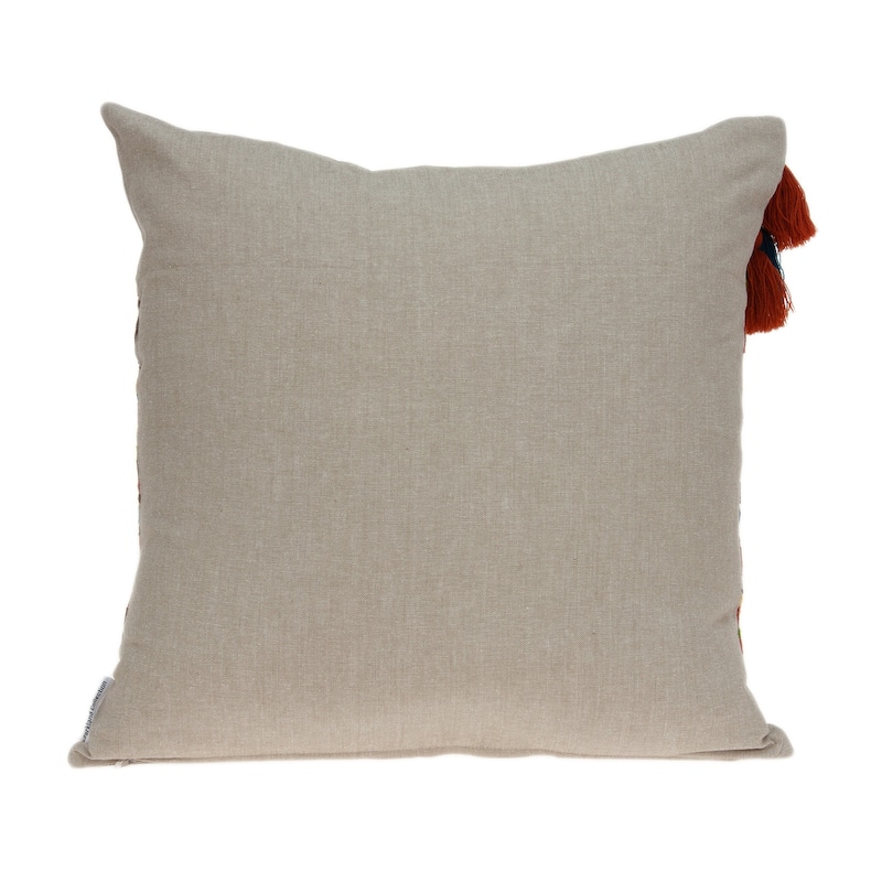 HomeRoots 20" Beige and Orange Striped Cotton Blend Throw Pillow With Embroidery
