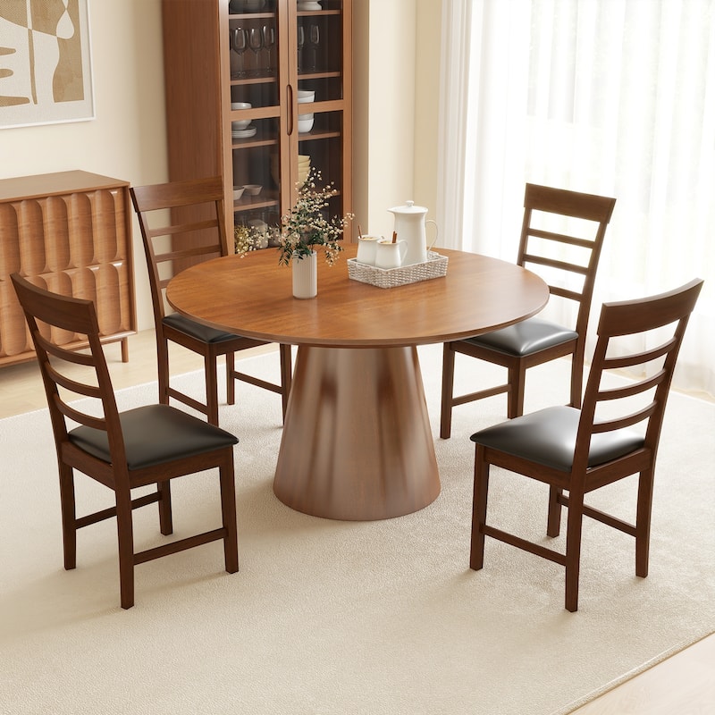Gymax Wooden Dining Chair Set of 4 Pu Leather Upholstered Kitchen