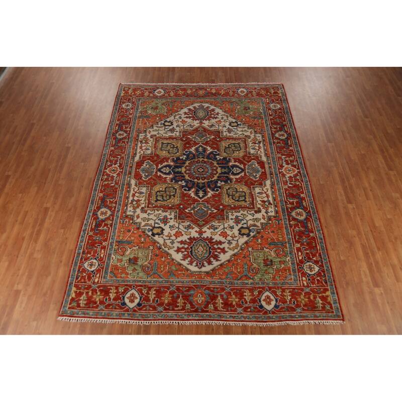 Geometric Heriz Serapi Indian Rug Handmade Traditional Wool Carpet - 8'9" x 11'10"