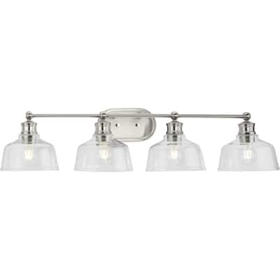 Singleton Collection 4-Light 36 in. Brushed Nickel Vanity Light with Clear Glass Shades - Small