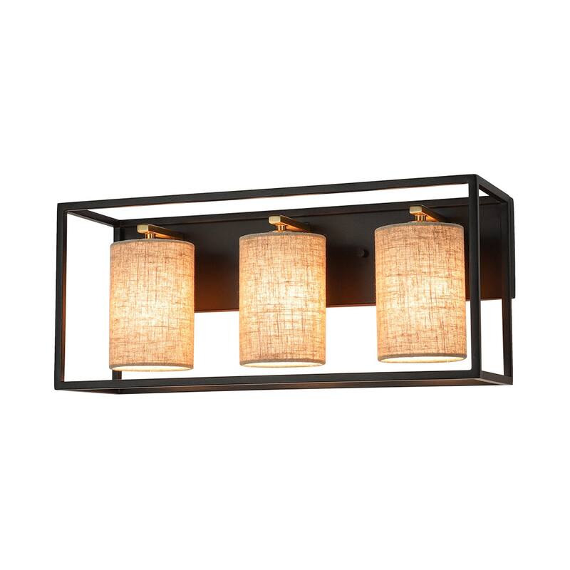 Vintage 3-Light Bathroom Beige Linen Cage Vanity Wall Light