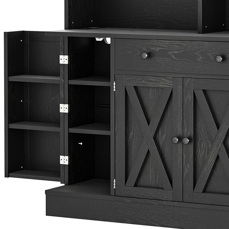 Moasis 71''H Kitchen Pantry Storage Cabinet with Power Outlet Tall Cabinet with Doors Shelves & Drawer Buffet Cabinet