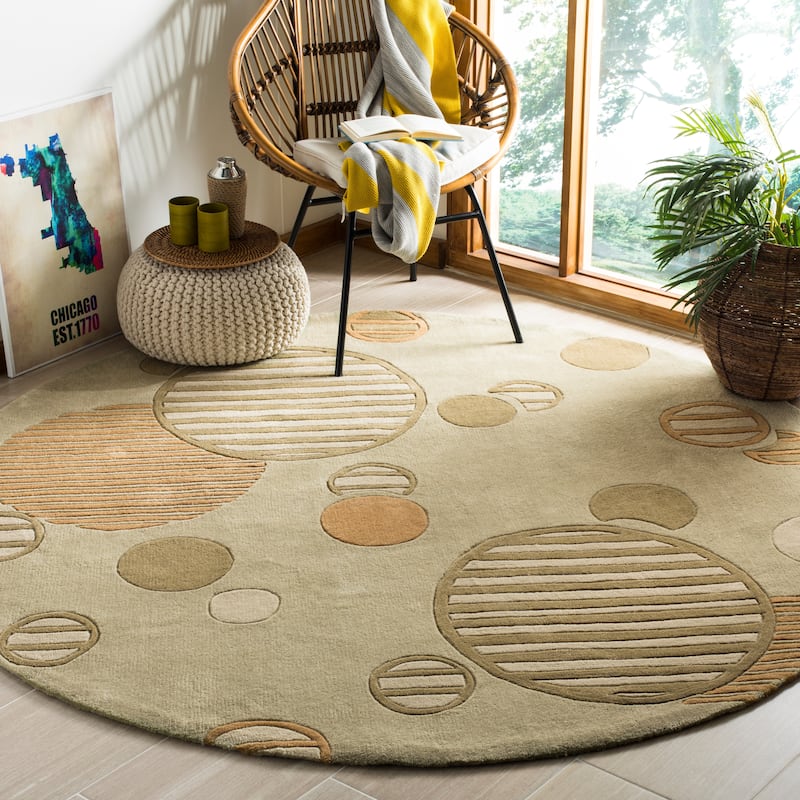 SAFAVIEH Handmade Modern Art Zvetka Modern Polyester Rug - 7' Round - Sage/Multi