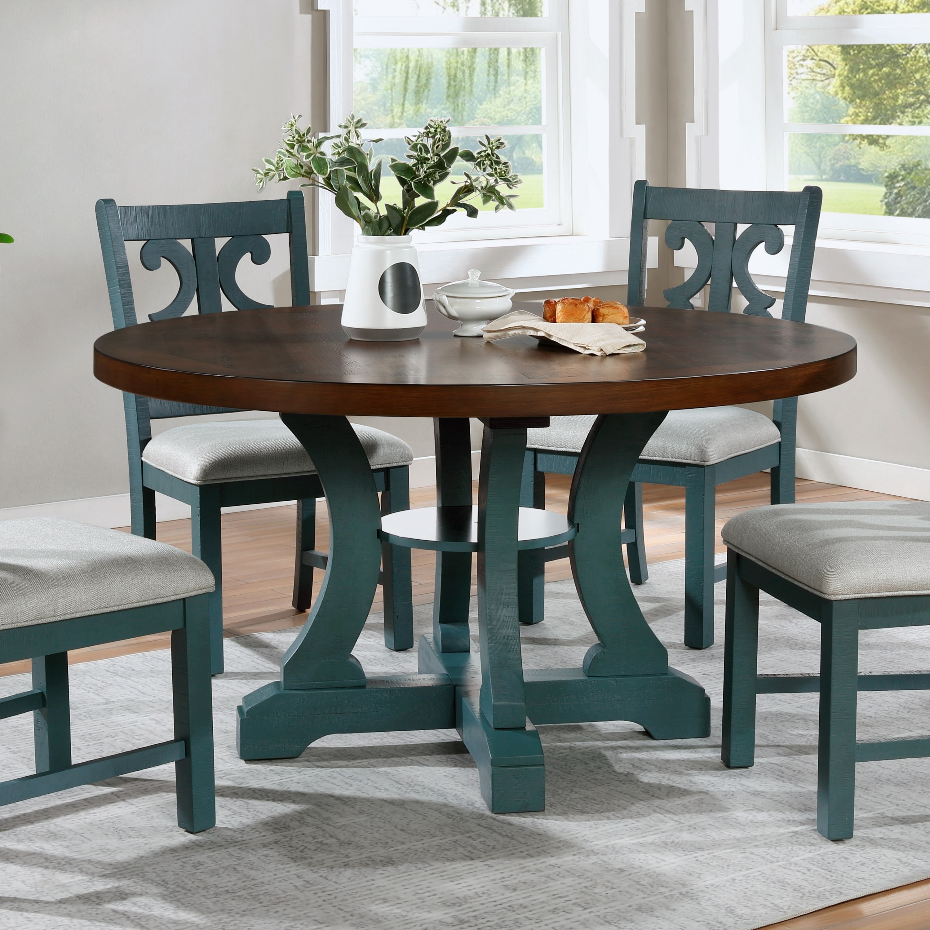 furniture of america sylmer farmhouse round dining table