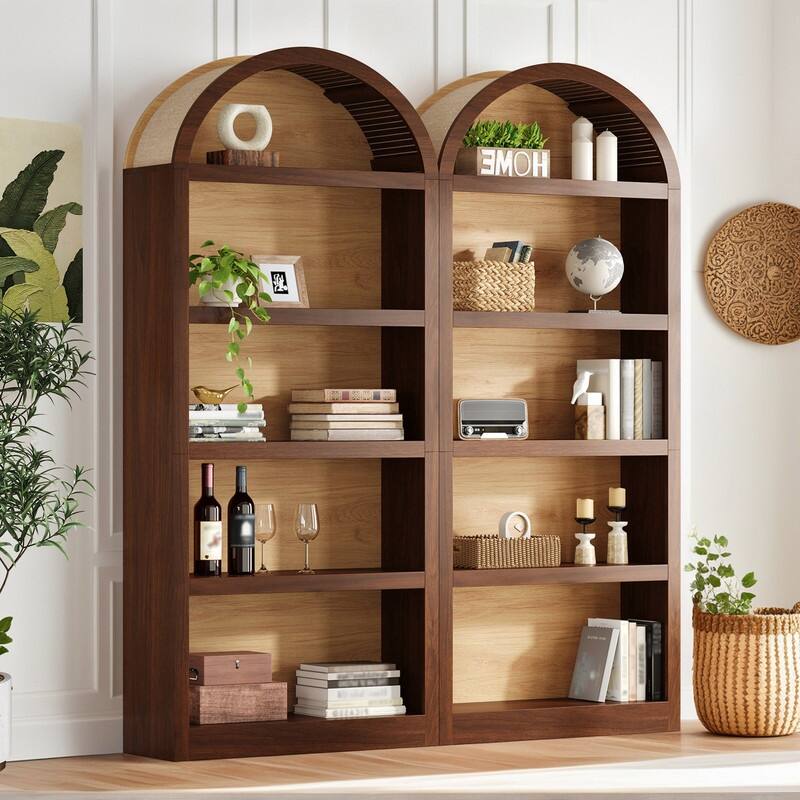 Farmhouse 68.8" Tall Freestanding Bookshelves Set of 2, 5-Tier Display Bookcase Arched Top for Living Room, Bedroom, Home Office