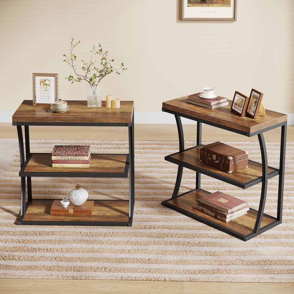 3-Tier End Table with Metal Frame and Open Shelves - 1PCS