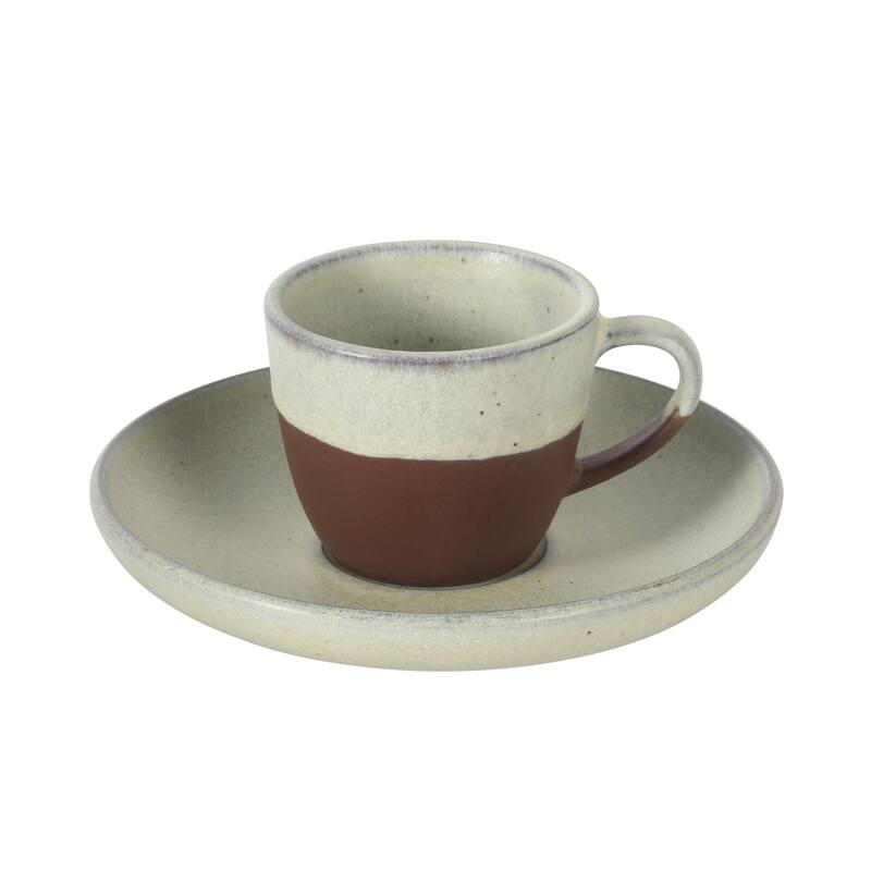 Gibson Elite William Crest 8 Piece Cup & Saucer -3.5oz Espresso Cups, 5.5" Saucers Reactive Stoneware Set