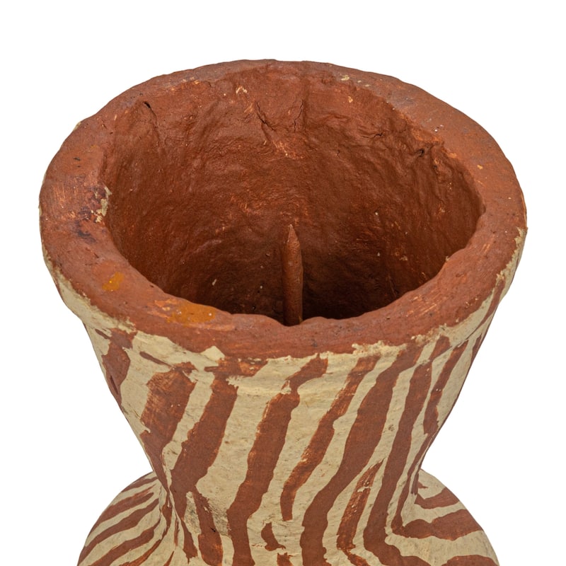 Hand-Painted Decorative Paper Mache Taper Holder - 3.5"L x 3.5"W x 5.0"H