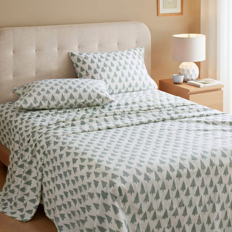 Madison Park Cozy Cotton Flannel Printed Sheet Set - Full - Ikat tree