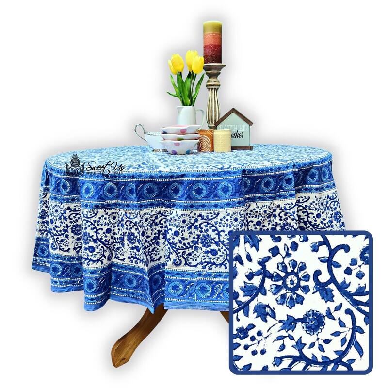 Block Print Cotton Eternal Floral Tablecloth Collection