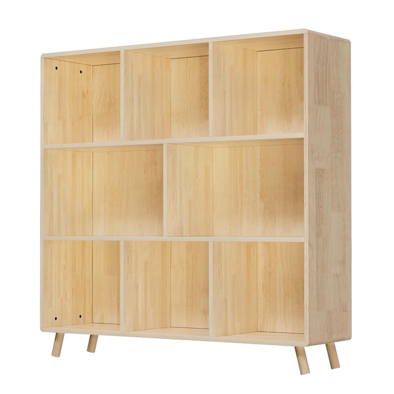 Pine Wood 8-Compartment Storage Cabinet, 44"L x44" H Fixed Shelves Organizer, Modern Wooden Bookcase, Multi-Compartment Cabinet