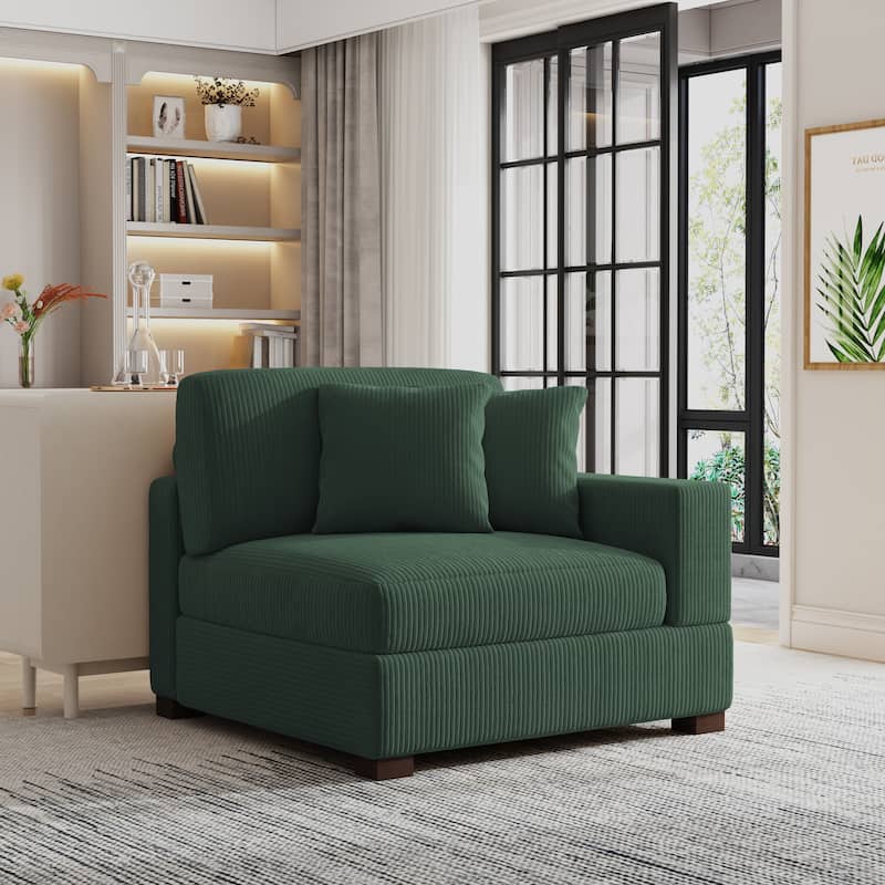 Corduroy Armchair Sofa Corner Chairs With Pillows - Armchair/Right Facing - Hunter Green/Right