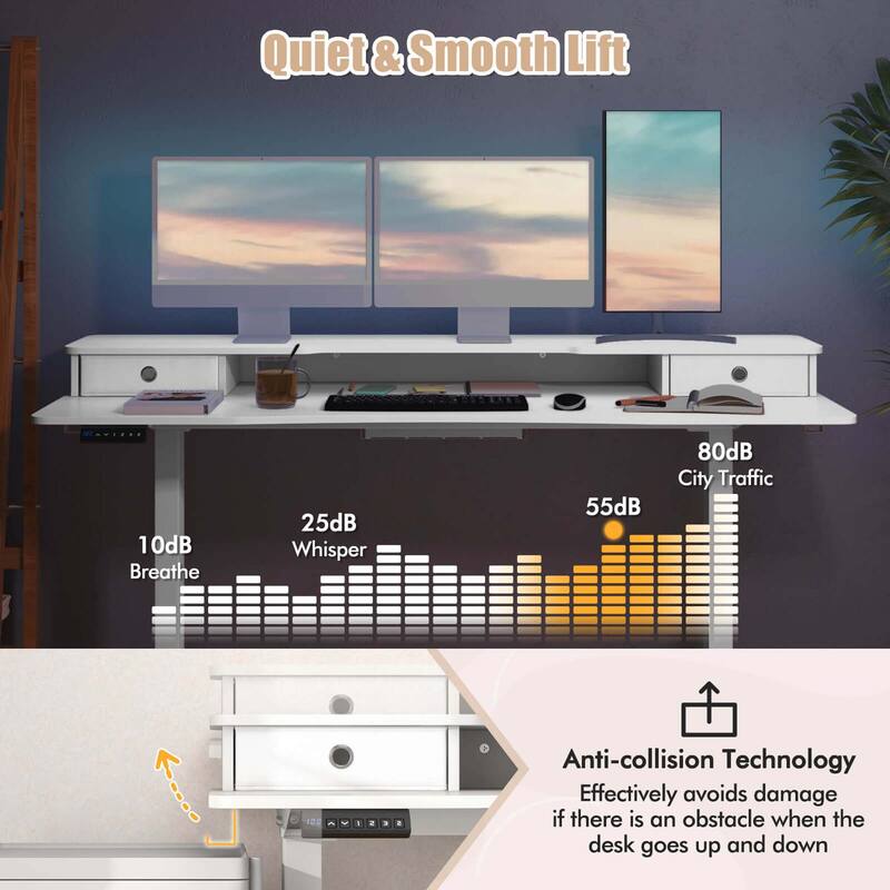 Costway 63" x 24" Electric Standing Desk with 2 Drawers Monitor Stand - See Details