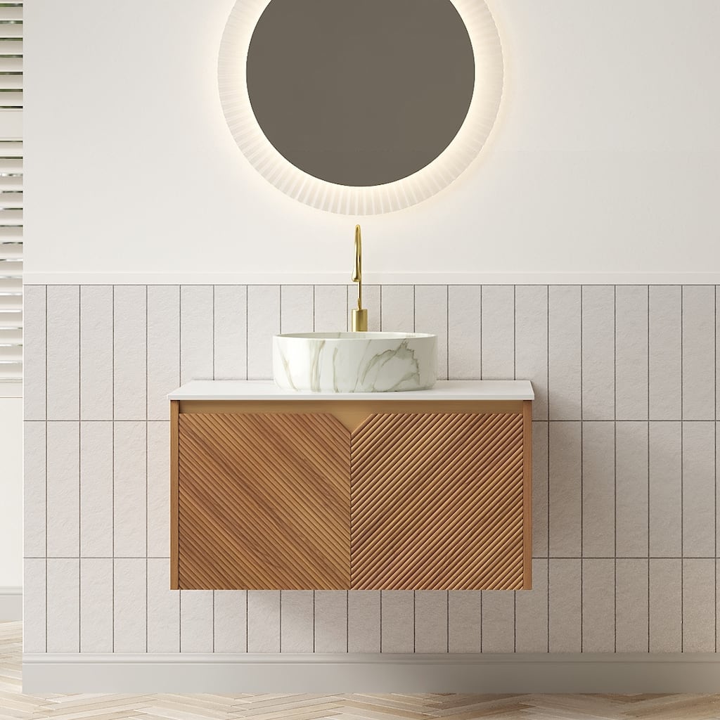 30" Bathroom Vanity & Sink, Floating Plywood Storage Cabinet, Twill Double Doors with Metal Trim