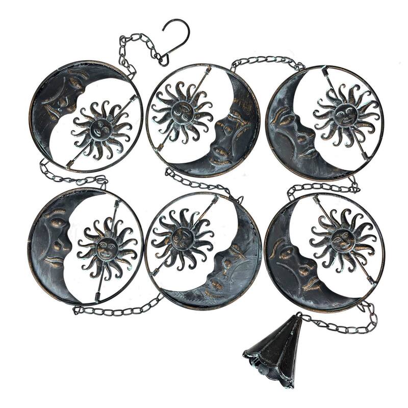 80-Inch Metal Rain Chain - 6 Celestial Crescent Moon & Suns, Verdigris - 6 X 80 X 6 inches