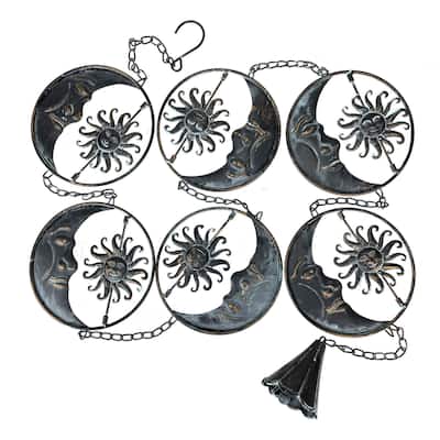 80-Inch Metal Rain Chain - 6 Celestial Crescent Moon & Suns, Verdigris - 6 X 80 X 6 inches