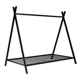 Metal Toddler Tent Bed Frame, Twin Size House Bed, Metal Floor Playhouse Bed for Kids, Easy to Assemble, No Box Spring Needed